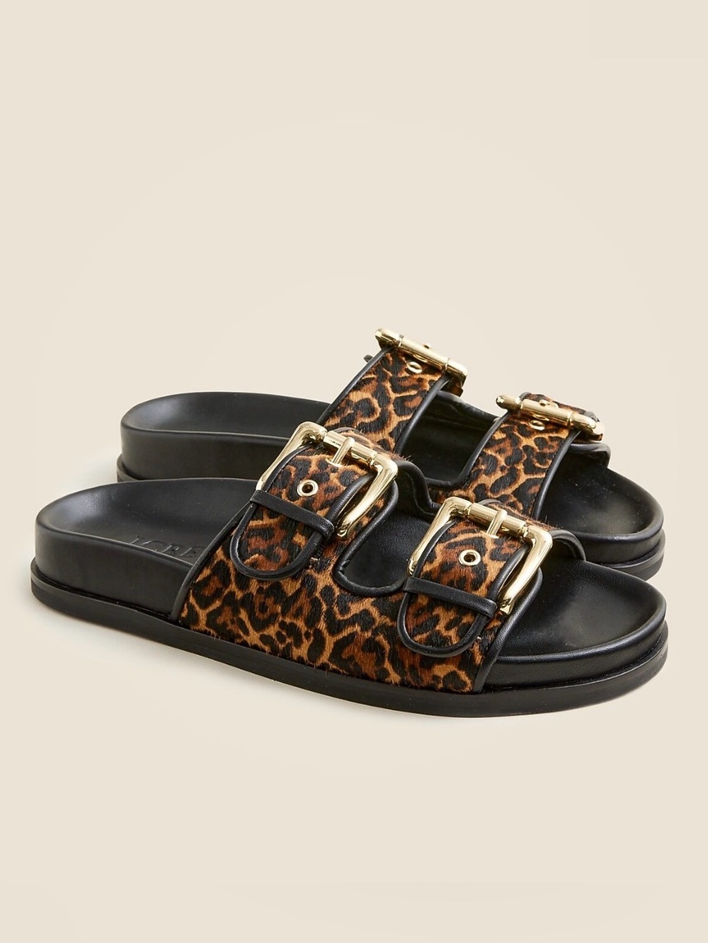 J. Crew Colbie wide-strap buckle sandals in leopard-print calf hair